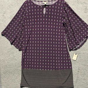 NEW Dana Buchman Kimono Sleeve Dress Purple Geometric Womens Large.